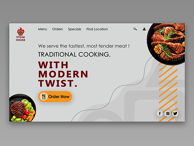 Steaks restaurant website design - home page ( part-1) foodwebsite graphicdesign homepagedesign restaurant ui ux uiux webdesign website design