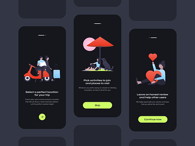 Travel app onboarding screens app design gradient illustration minimal ui vector