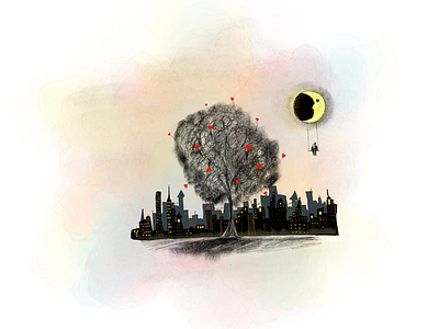 City’s dream city city illustration design fantasy illustration moon night procreate