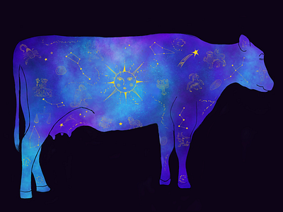 Space Zodiac Cow. animals cow design fantasy illustration milky way moon procreate space stars zodiac
