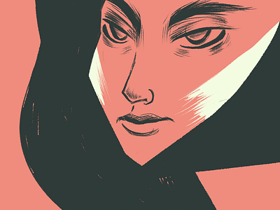 Persian black brushes face girl illustration persian portrait