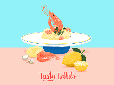 Tasty Tidbits - Prawn Pasta recipe food illustration illustration italian food lemon pasta photoshop prawn