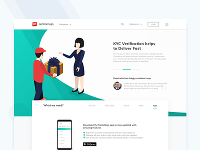 KYC Information Page 2d first fold gift gradient homepage illustration landing page page rentomojo rohit bind web website