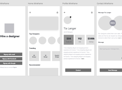 Hire a Designer Wireframe adobexd hiring app ux ux design uxui wireframes