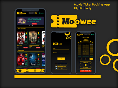 Movie ticket booking app ui app booking design figma mockup movie ticket typography ui uiux ux xd
