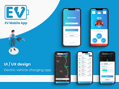 Electric vehicle charging mobile application UI design adobe app design electric vehicle figma mobile mockup ui uiux ux vector xd