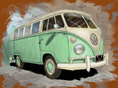 Bus volkswagen car illustration pintura digital