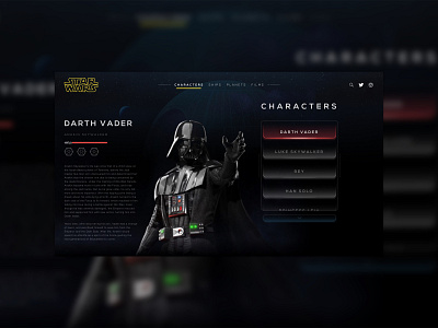 Darth Vader Character darth vader starwars ui design website website concept wip