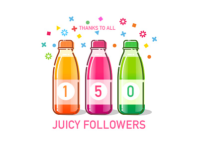 150 Followers bottle fruity illustration juice rounded pixel