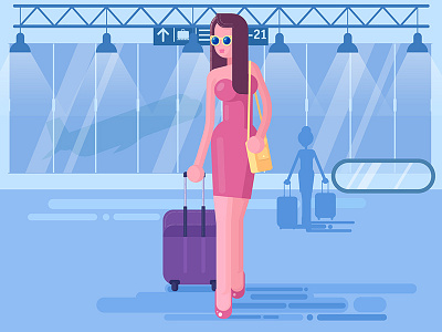 Girl On Airport airport flat girl illustration flat girl on airport girl on airport vector girl