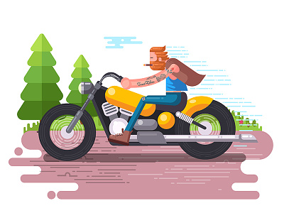 Macho man riding motorcycle biker biking flat illustration man motor motorcycle ride speed vector
