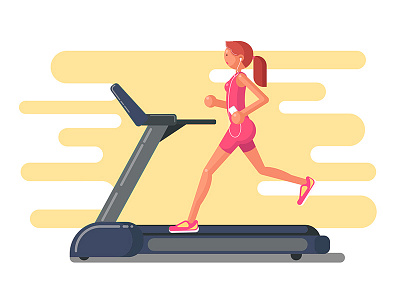 Girl Running On Treademill geomatric design girl illustration running treadmill vector