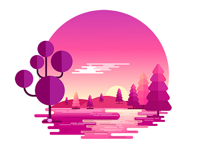 Sunset Nature Landscape cloud evening flat gredient illustration landscape nature sky sunset vector