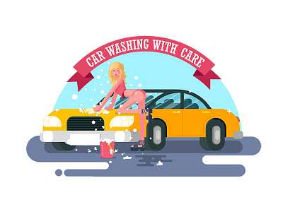 Car Washing Babe babe beauty car car washing flat geomatrical illustration nude summer wash