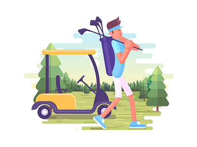 Golf Player design flat geometrical golf illustration player sports stick vector