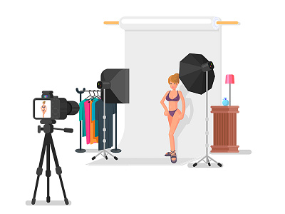 Model Shoot babe camera flat geometrical illustration model photo studio photoshoot vector