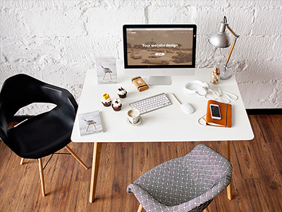 iMac - 10 photo mockups design desk header imac imac mockup interior mockup photo mockup scene template workplace workspace