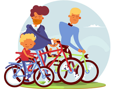 Design for a short animation animation bicycle bike character cycling family vector art