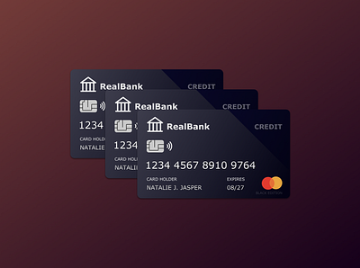 RealBank credit card mockups with chip and contactless banking card concept creditcard debitcard design inspiration mockup