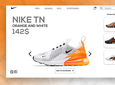 Nike landing page -Orange and White design ui web