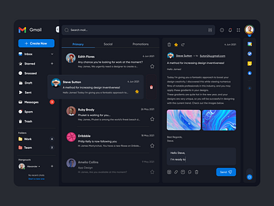 Gmail redesign - Dark mode ( Page 1 ) 🔥 by Rasta Mokhtariy on Dribbble