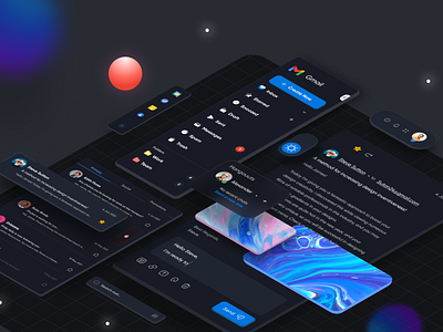 Gmail redesign - Dark mode ( Page 1 ) 🔥 3d chat clean component dark dashboard email email cli gmail inbox interface isometric mail mail box menu message minimal redesign ui uidesign