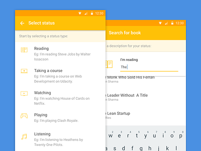 Samepinch Android app android lists material design search status update