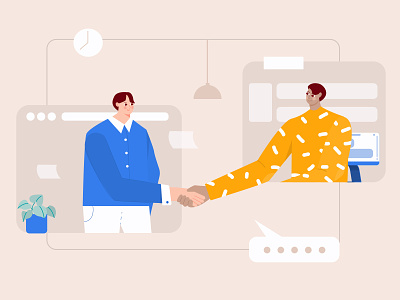 Dealing project with virtual handshake illustration