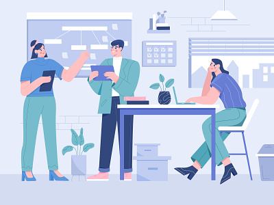 Work from Office Illustration b2b illustration business character coworking empowered finance financial flat design illustration illustrations man meeting partner presentation startup team team work woman working workspace