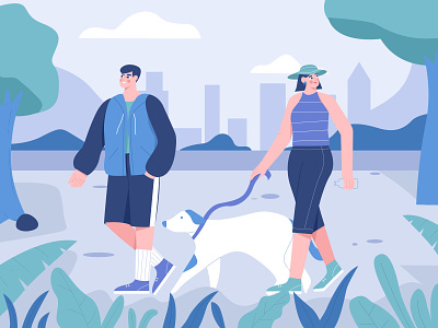 Walking with dog illustration