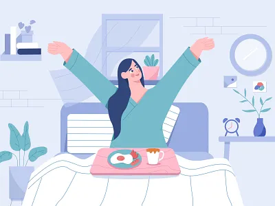 Morning breakfast illustration bed bed room bedroom breakfast character eat eating illustration illustrations morning sleep wake up woman