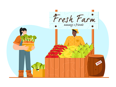 Agricultural product Illustration agriculture character farm farm illustration farm product farming illustration illustrations man sell product wine woman yields