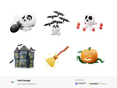 Halloween 3D Illustration 3d 3d icons 3d illustration bone castle event ghost halloween head icon illustration pumpkin spider spooky