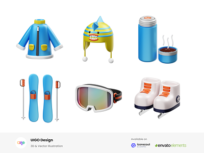 Winter 3D Illustration 3d 3d asset 3d illustration boat bottle coat illustration poals ski ski goggle snow winter