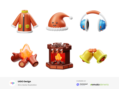 Winter 3D Illustration bell camp fire design fire headset