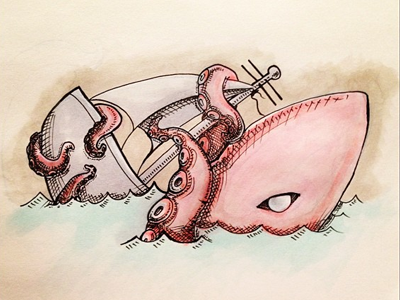 Squid Attack ink kraken markers pen ship sketch squid