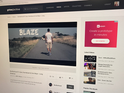Grime Archive music player ui video web