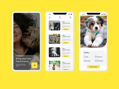 App concept that lets people adopt shelter dogs/animals easily. app branding design flat minimal ui uiux ux