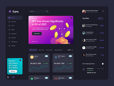 Crypto Currency (Bitcoin, NFT) Dashboard UI Exploration bid bidding bitcoin bitcoin exchange bitcoin wallet coin crypto crypto currency crypto exchange crypto wallet dashboad design ethereum finance money nft token ui ux web design