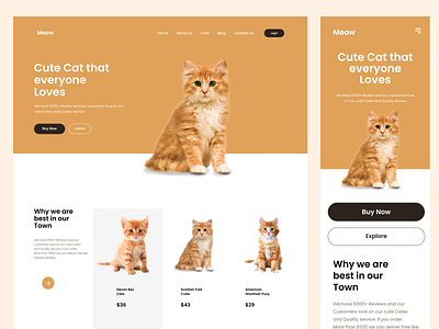 Cat Shop Landing Page Design cat design ecommerce landing page pet shop website