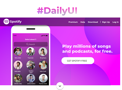 spotify Landing Page Redesign. #DailyUI:003 branding dailyui ui ux
