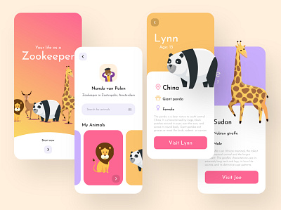 Your life as a Zookeeper adobe xd animals education illustration kids mobile uxdesign zoo
