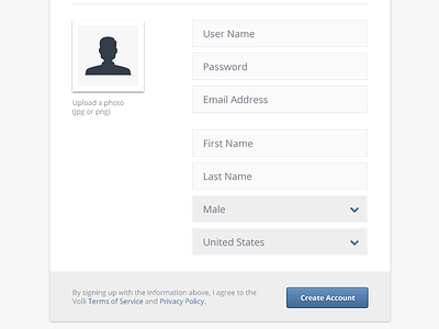 Profile form account button creation dropdown fields form photo profile profile photo upload