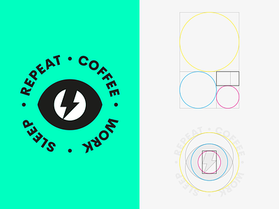 COFFEE · WORK · SLEEP · REPEAT eye golden ratio grid lightning