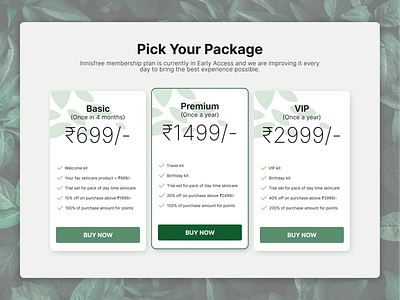Pricing Page - Innisfree design innisfree member benifits membership membershipbenifits premium pricing page subscription ui uiux vip