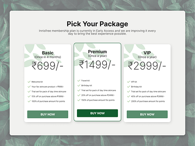 Pricing Page - Innisfree