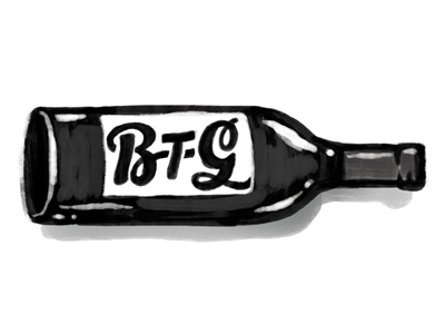 BTG bottle hand drawn illustration logo wine