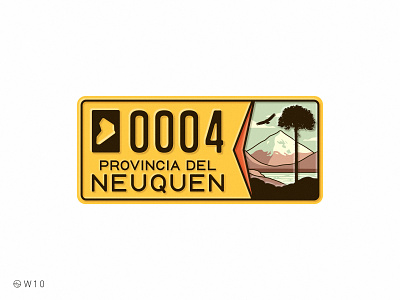 W10 - Neuquén License Plate argentina badge illustration license mountain nature patagonia plate retro sticker stroke type vintage