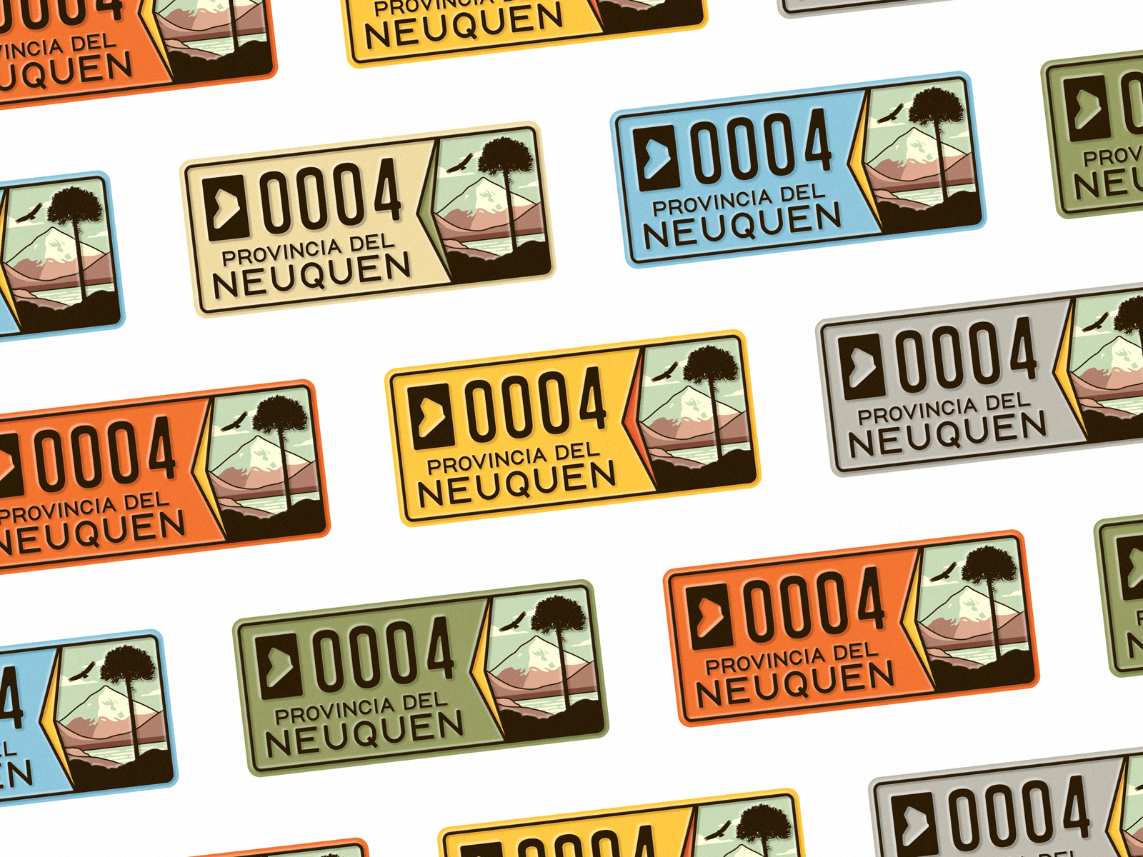 Neuquén License Plate 🌈 argentina colors illustration license license plate mountain nature patagonia pattern retro travel type typography vintage volcano