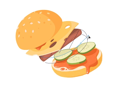 Redraw Burger bun burger cheese design draw food hamburger illustration levitate pickles procreate redraw sticker mule vector